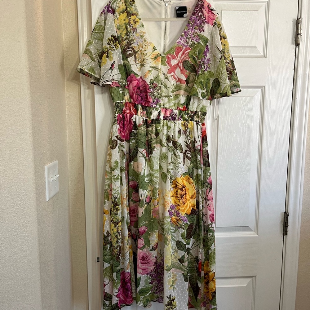 Maison Tara Cream Ruffled Tiered Maxi Dress size 12